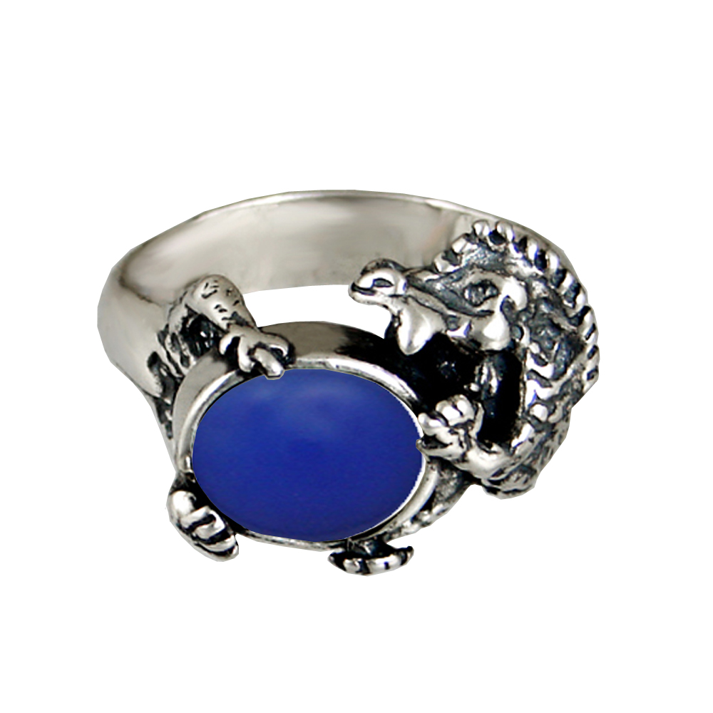 Sterling Silver Dragon Ring With Blue Onyx Size 13